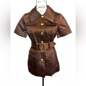 RUNWAY NEW YORK Women's Size M Stretchy Short Sleeve Jacket in  Brown Color